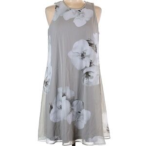 Calvin Klein Grey and White Floral Swing Shift Cocktail Dress Size 4